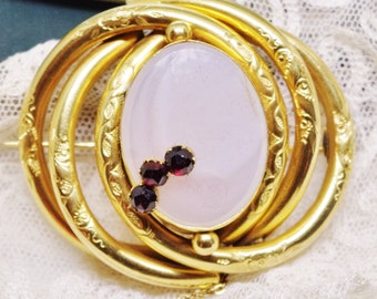 Large - Victorian - Gold Plated Agate Brooch PIn -  Art Nouveau Style - c1900