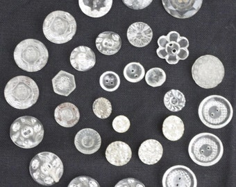 Antique - Large collection of 30 Decorative Glass Buttons - Various beautiful Designs - c1900s