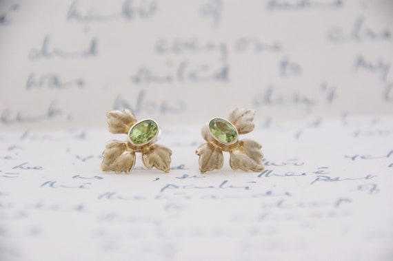 Vintage -  Vermeil Gold & Peridot Stud Earrings -… - image 5