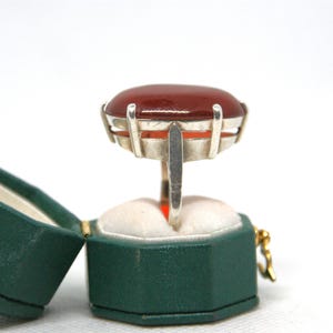 Superb - Sterling Silver & Carnelian - Art Deco Style - Chunky Ring - Size: UK M 1/2, US 6 1/2