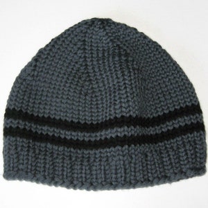 soft eco-frienldy dark gray merino wool mens beanie with black stripes, mens winter hat, bonnet pour hommes noir, gray merino beanie