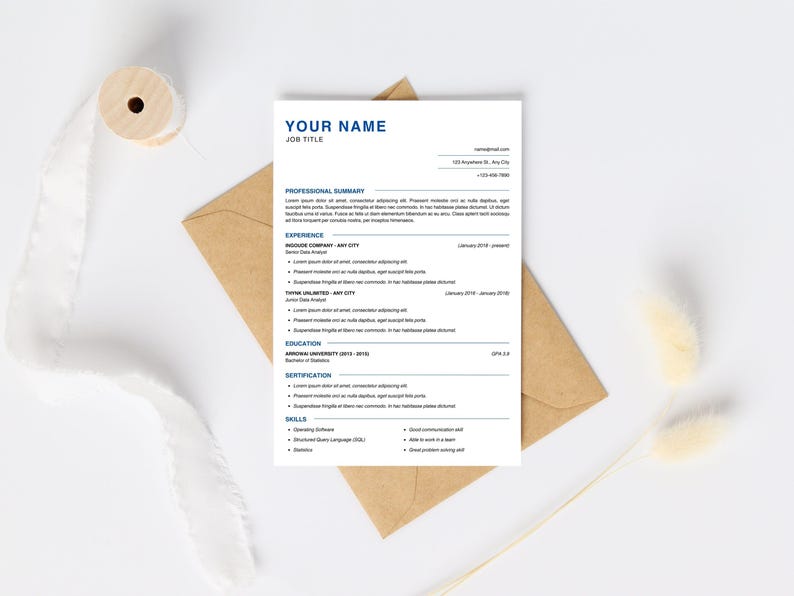 Editable Blue ATS Resume Template for Canva PDF | Modern Professional ...