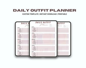 Daily Outfit Planner PDF | Fashion Style Organizer & Wardrobe Planning Sheet for Lookbook and Trend Tracker Printable Fashion Diary