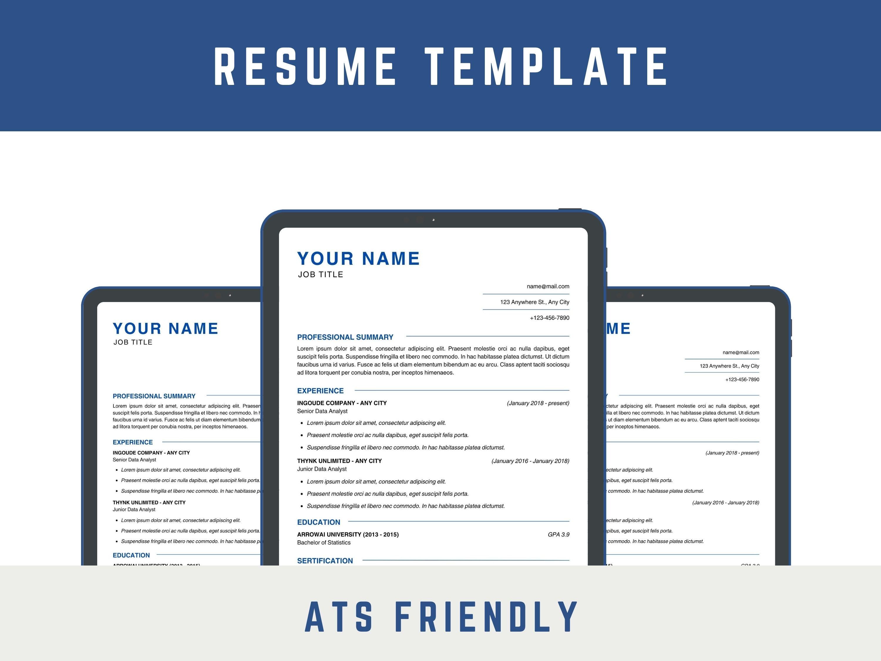 Editable Blue ATS Resume Template for Canva PDF | Modern Professional ...
