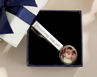 Custom foto dasspeld cadeau，Gepersonaliseerde dasspeld cadeau，Roestvrijstalen dasspeld, Vaderdagcadeau, vader van bruidegom, cadeau vader van bruid