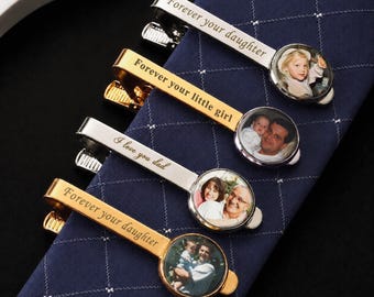 Pinza de corbata personalizada con foto, Pinza de corbata personalizada, Pinza de corbata de acero inoxidable, Regalo para el Día del Padre, Regalo para el padre del novio, Regalo para el padre de la novia