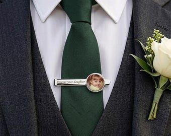 Pinza de corbata personalizada, pinza de corbata con foto personalizada, pinza de corbata de acero inoxidable, regalo para el Día del Padre, regalo para hombres, boda, aniversario.