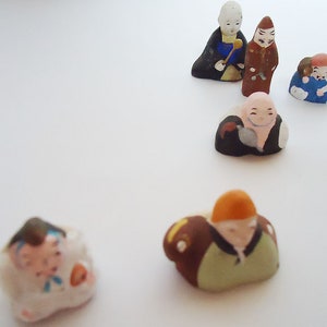Six Handmade Elegant Japanese Ceramic Dolls.60s.Rare