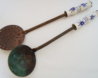 The French Ceramic Handle Ladle and Slotted Spoon.40s.