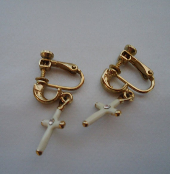 The Japanese 80s Crucifix Earrings.Rhinestone - image 1