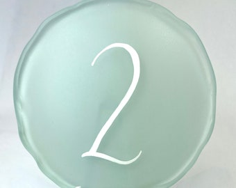 4 Sea Glass Table Numbers, circular bottle bottoms