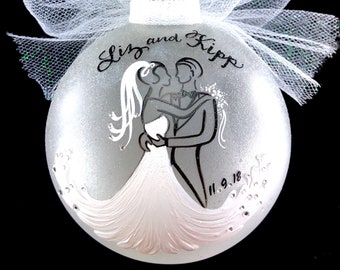 Bride & Groom Wedding Ornament, Personalized, Customized, Gift Boxed
