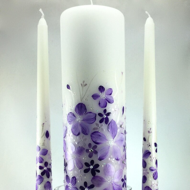 ceremonial candle set Wedding Unity Candle Set hand painted and customizable