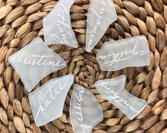 Sea Glass Place Cards, Escort Cards, Beach Wedding Favors, Calligraphy