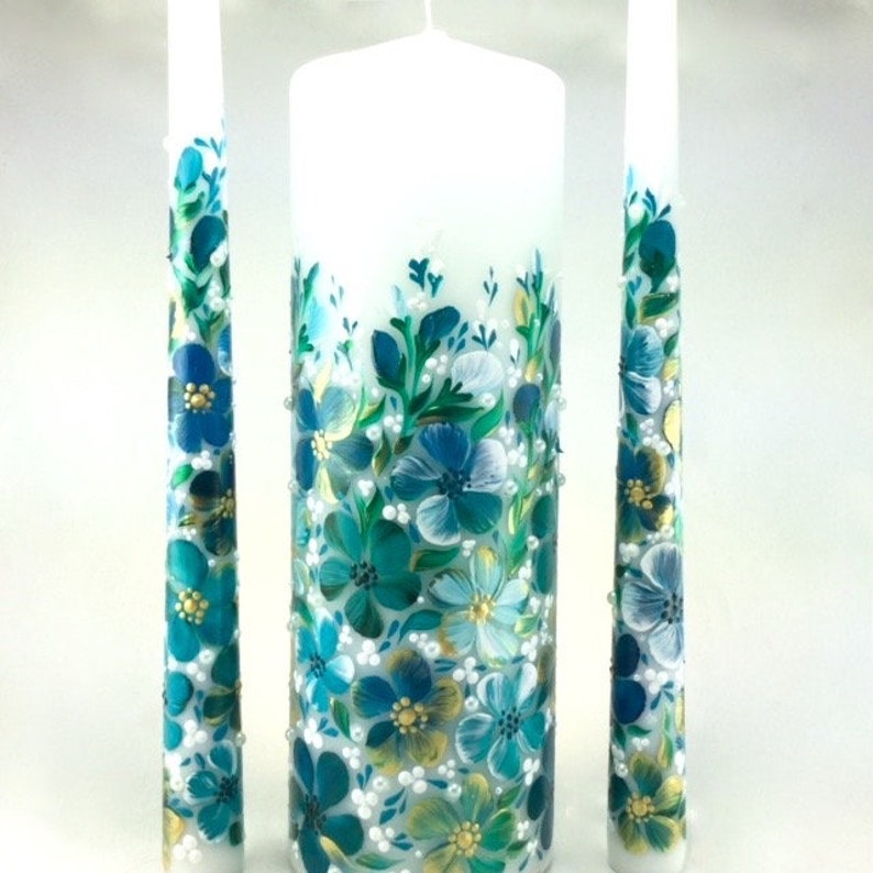 ceremonial candle set Wedding Unity Candle Set hand painted and customizable