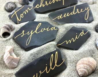 Sea Glass Place Cards, Escort Cards, Wedding Favors, Calligraphy