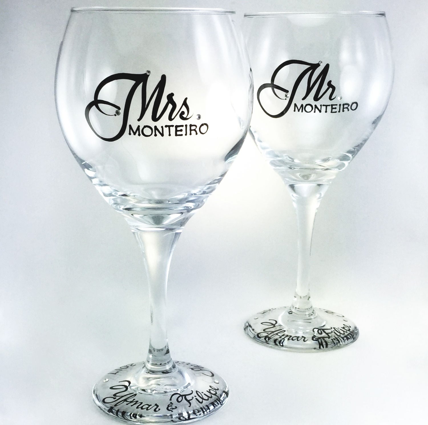 Mr. and Mrs. Wine Glasses personalized with crystals Etsy