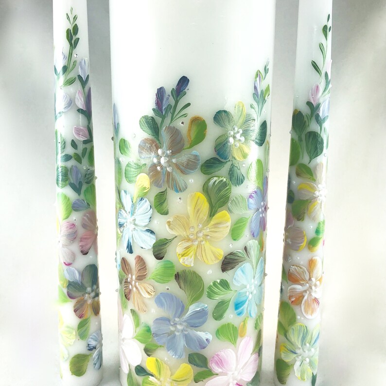 ceremonial candle set Wedding Unity Candle Set hand painted and customizable