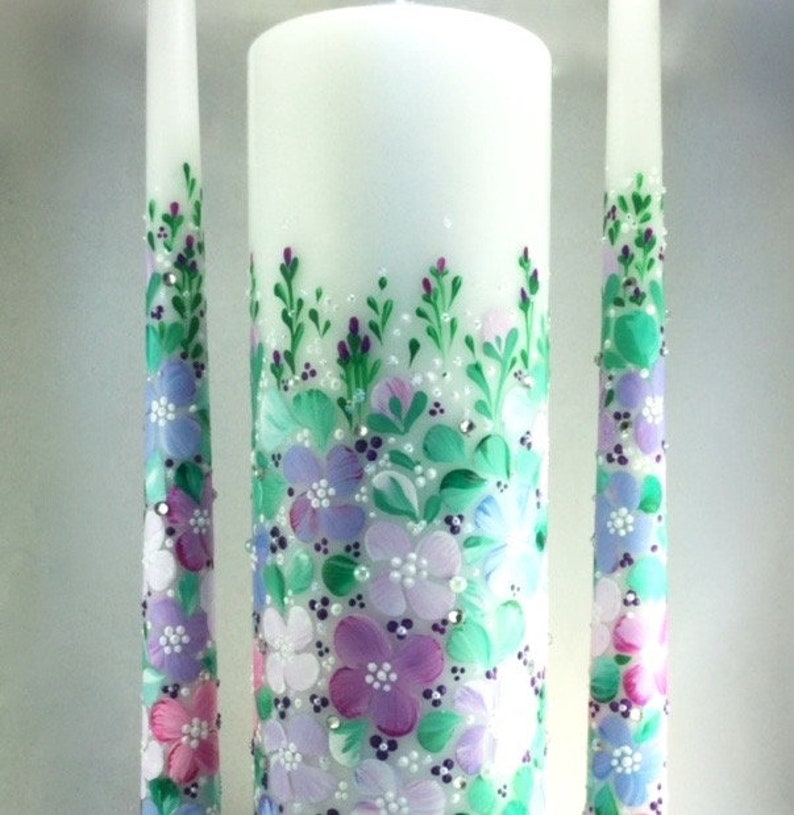 ceremonial candle set Wedding Unity Candle Set hand painted and customizable