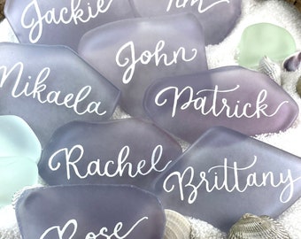 Sea Glass Place Cards, Escort Cards, Beach Wedding Favors, Modern Calligraphy
