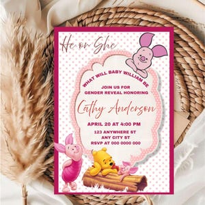 Editable Winnie the Pooh Gender Reveal Invitation Template / Winnie the Pooh Gender Reveal Invitation Template / Gender reveal Invitation