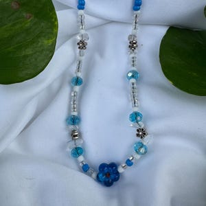 Blue Glass Flower Beaded Necklace
