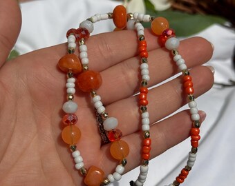 Orange Stone and Gem Beaded Necklace