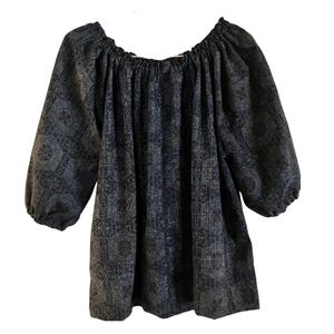 Japanese Silk Tsumugi Kimono Remade Blouse | Off-Shoulder Puff Sleeve | One of a Kind | Handmade in Osaka Japan