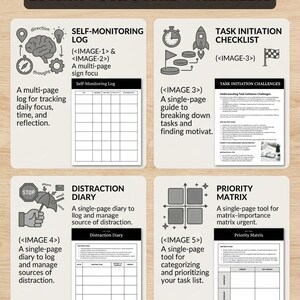 実行機能ワークシート – ADHDツール タスク開始と優先順位マトリックス 印刷可能 – 自己モニタリングログ 画像 2