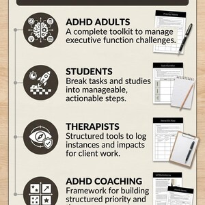 実行機能ワークシート – ADHDツール タスク開始と優先順位マトリックス 印刷可能 – 自己モニタリングログ 画像 5
