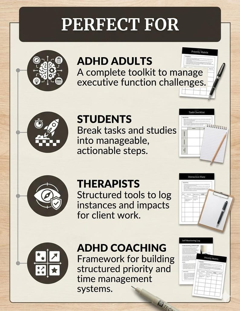 実行機能ワークシート – ADHDツール タスク開始と優先順位マトリックス 印刷可能 – 自己モニタリングログ 画像 5