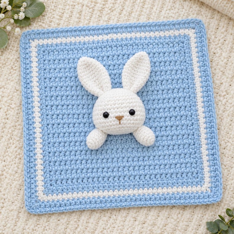 Bunny Snuggle Blankie Crochet Pattern, Bunny Lovey Security Blanket ...