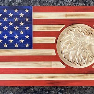 American Flag Sign with Eagle Engraving