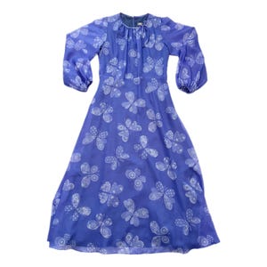 Vintage 60s blue butterfly maxi long sleeved dress, Size M-L