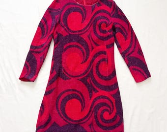 Mini abito vintage anni '60/'70 con motivo a vortice, taglia XS-S