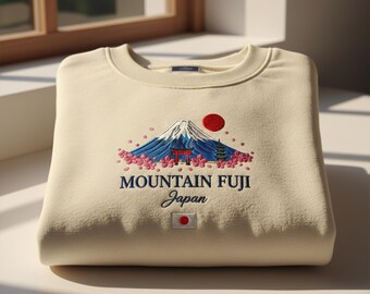 Bluza z haftem „Góra Fuji” z Japonii – kwiaty Sakura, brama Torii, wschodzące słońce, prezent dla miłośników japońskiej estetyki podróżniczej