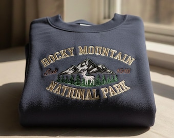 Rocky Mountain National Park Embroidered Sweatshirt – Vintage Hiking Mountain Crewneck, Adventure Outdoor Nature Hoody, Est 1915 Gift
