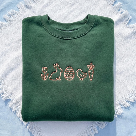 Embroidered Easter Sweatshirt, Minimal Bunny Egg Chick Shirt, Spring Tulip Carrot Crewneck, Cute Easter Outfit