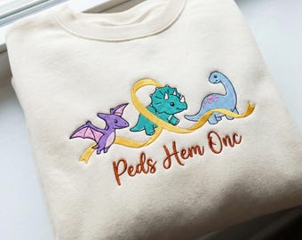 Cute Peds Hem Onc Nurse Embroidered Sweatshirt, Dinosaur Awareness Ribbon Gift, Medical Nurse Crewneck