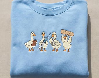 Nurse Duck Embroidered Sweatshirt, Medical Duck Parade, Funny Nurse Humor, Healthcare Worker Crewneck