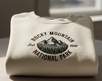 Rocky Mountain National Park Embroidery Sweatshirt, Vintage Mountain Crewneck, National Park Gift, Hiking Adventure Shirt for Nature Lover