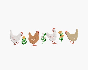 Floral Chicken Embroidery Design: Farm Animal Machine File (Digital Download)