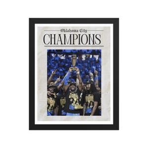 Oklahoma City Thunder NBA Champions Poster – Shai MVP Newspaper Print | Historic 2025 Season Wall Art | Basketball Gift for Fans