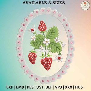 Summer Floral Strawberries Embroidery Design, Strawberry Embroidery Design, Instant Download