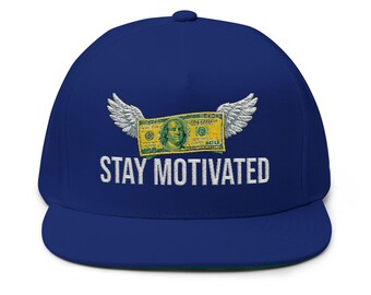 Winged Money 'Stay Motivated' Flat Bill Cap | Embroidered Snapback