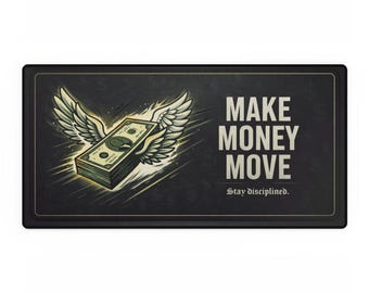 Make Money Move Desk Mat | Flying Cash Graphic, Motivational Office Desk Pad