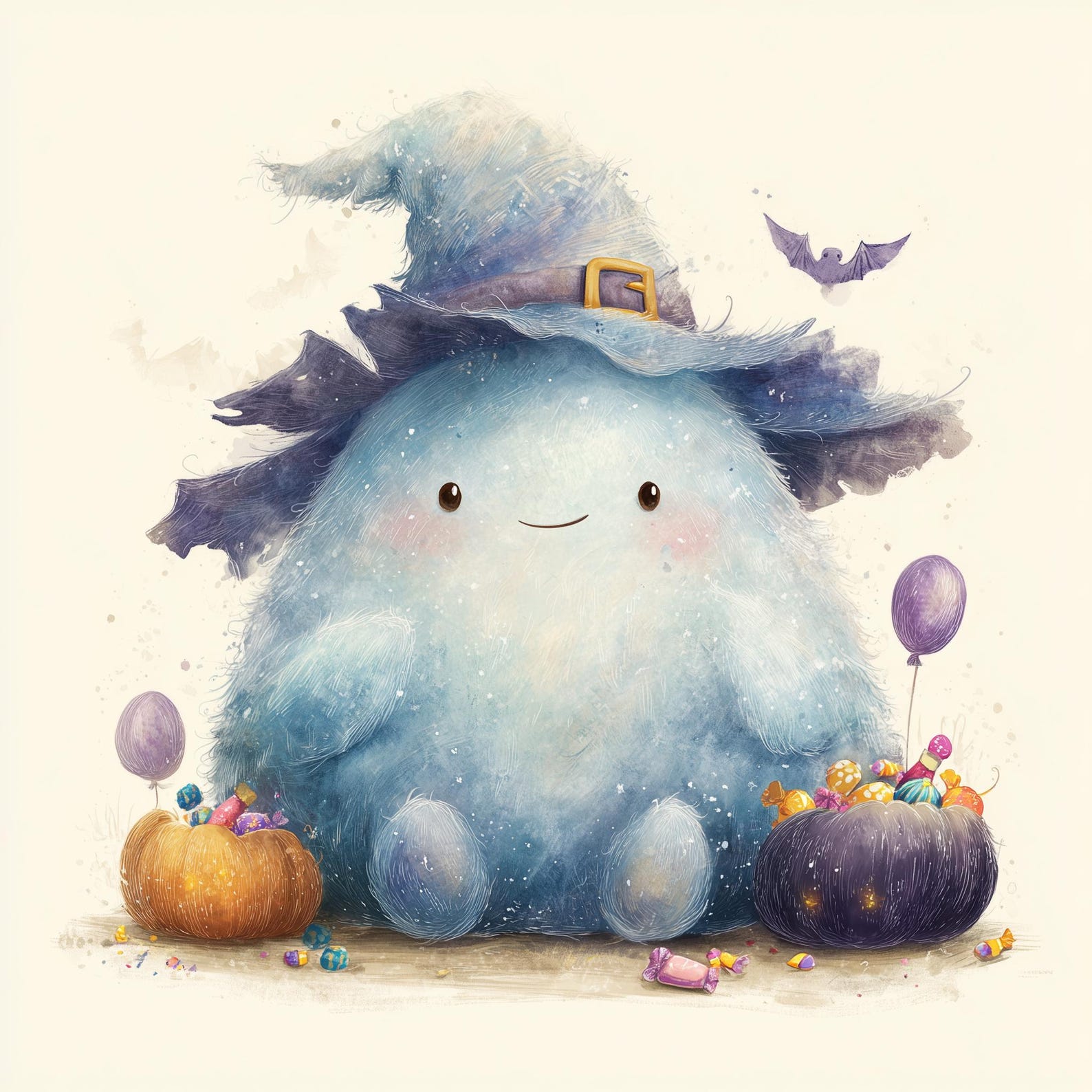 15 Cute Halloween Ghosts Clipart Bundle, Witch Hat Ghosts, Halloween
