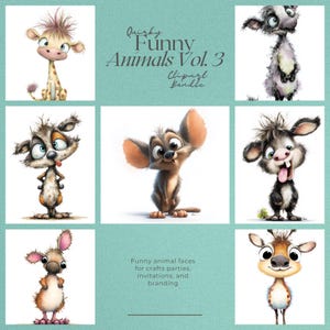 Funny Animal Clipart Bundle: Whimsical Cartoon Baby Animals (Digital Download, PNG/JPG, 300 DPI)