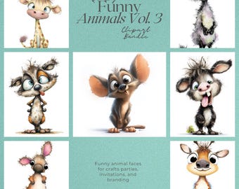 Funny Animal Clipart Bundle: Whimsical Cartoon Baby Animals (Digital Download, PNG/JPG, 300 DPI)