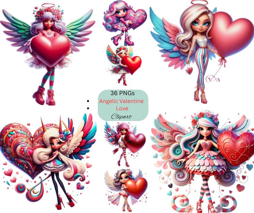 Valentine Angel Clipart Bundle, Pastel Love Graphics (36 PNG Digital ...